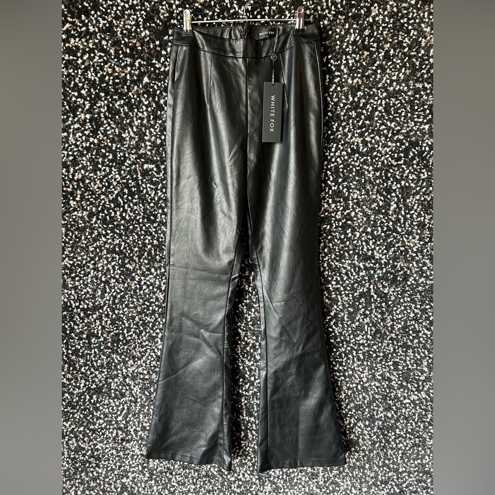 White Fox Show it Off Black Vegan Faux Leather Flare Pants Small